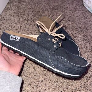 Birkenstock Navy Canvas Mule Clogs with Tan Laces